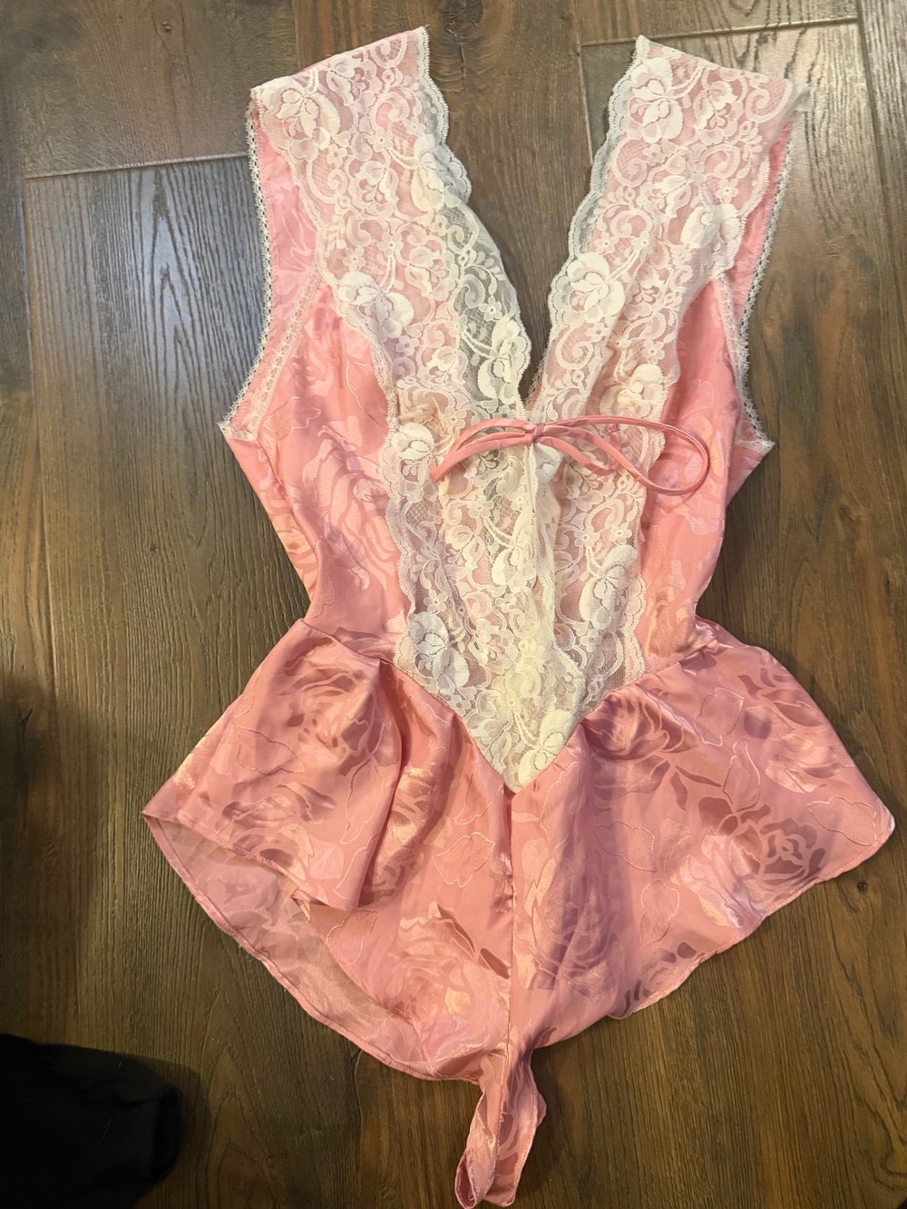 Lily of France Vintage 80s Pink Satin Lace-Trim Chemise Lingerie - Picture 3 of 5
